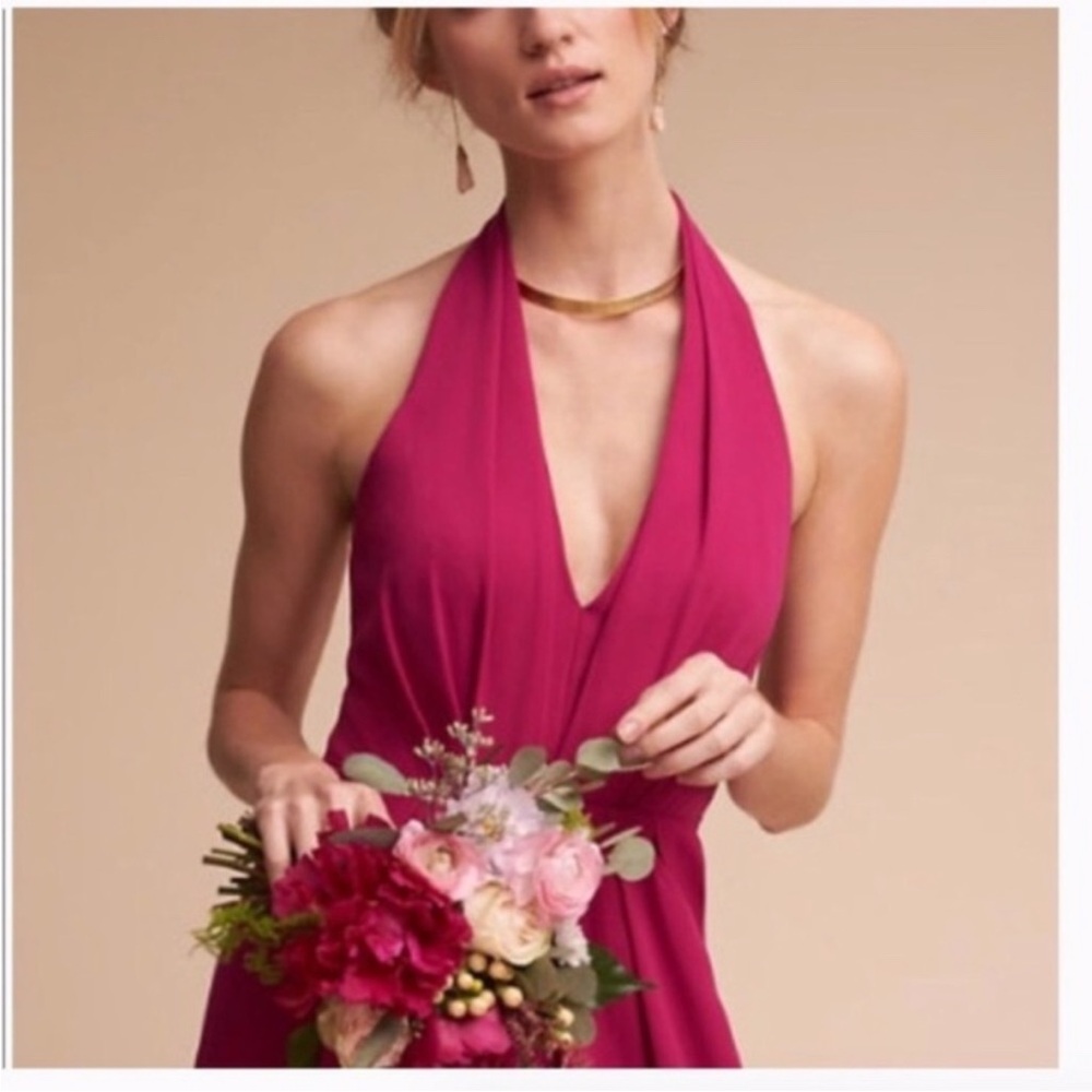 Jill Jill Stuart BHLDN Halter Sleeveless Maxi Dress Gown in Deep Fuchsia Pink 0